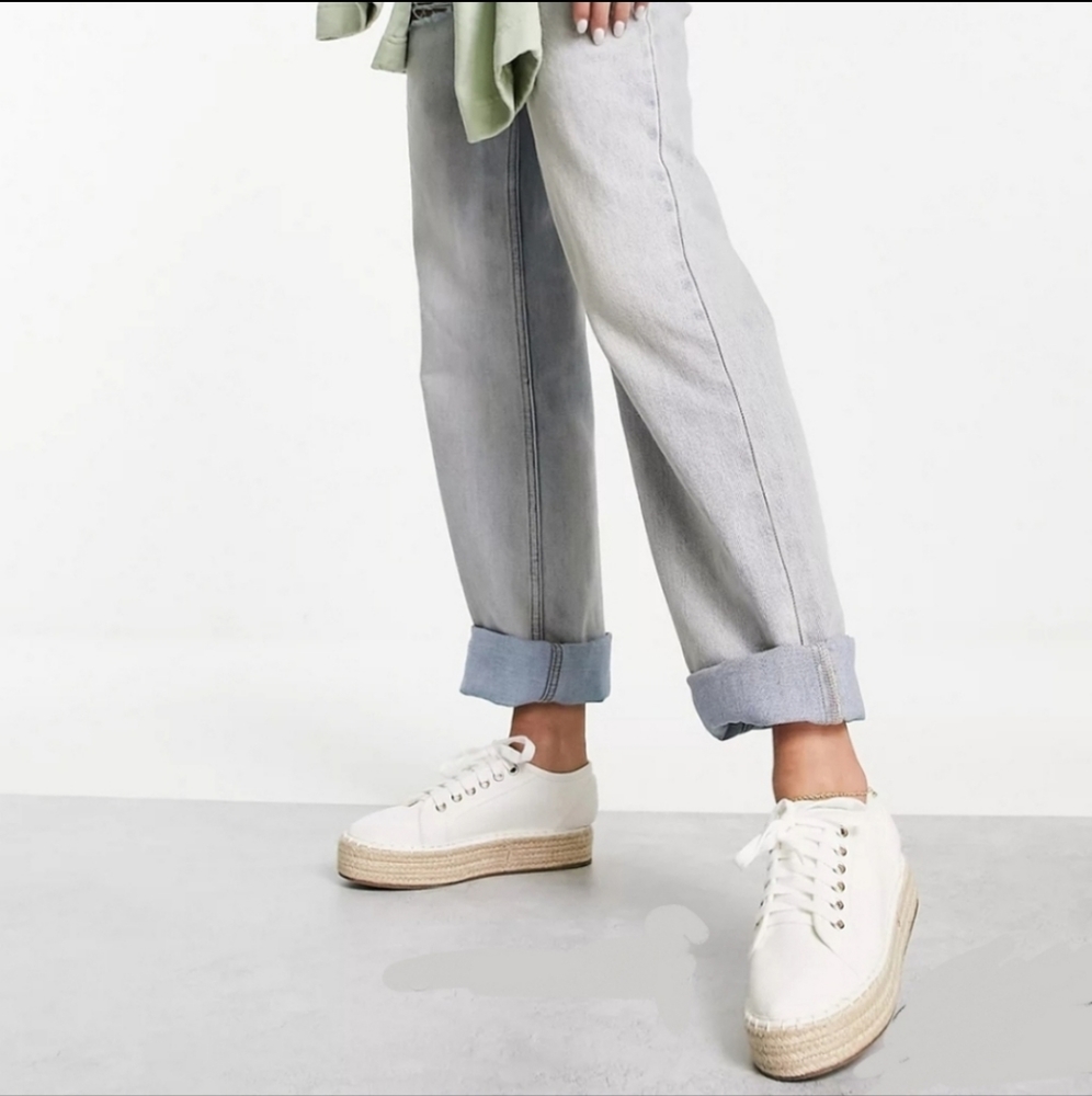 NIB Rag & Bone White Kent Espadrille Platform Leather Sneakers 38/8